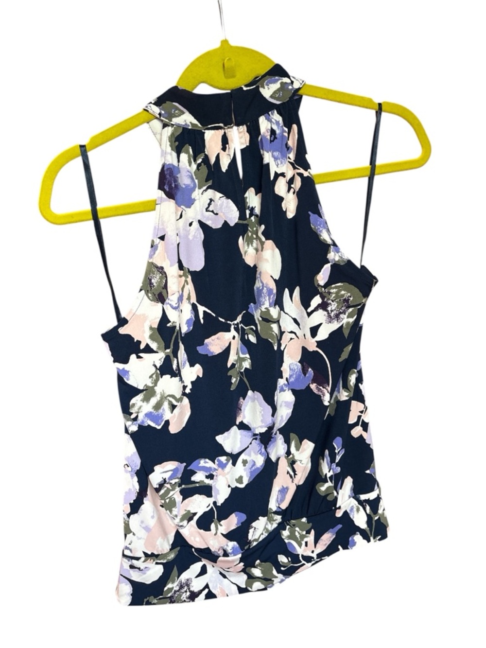 White House Black Market Navy Floral Halter Cold-Shoulder Camisole - Picture 3 of 4